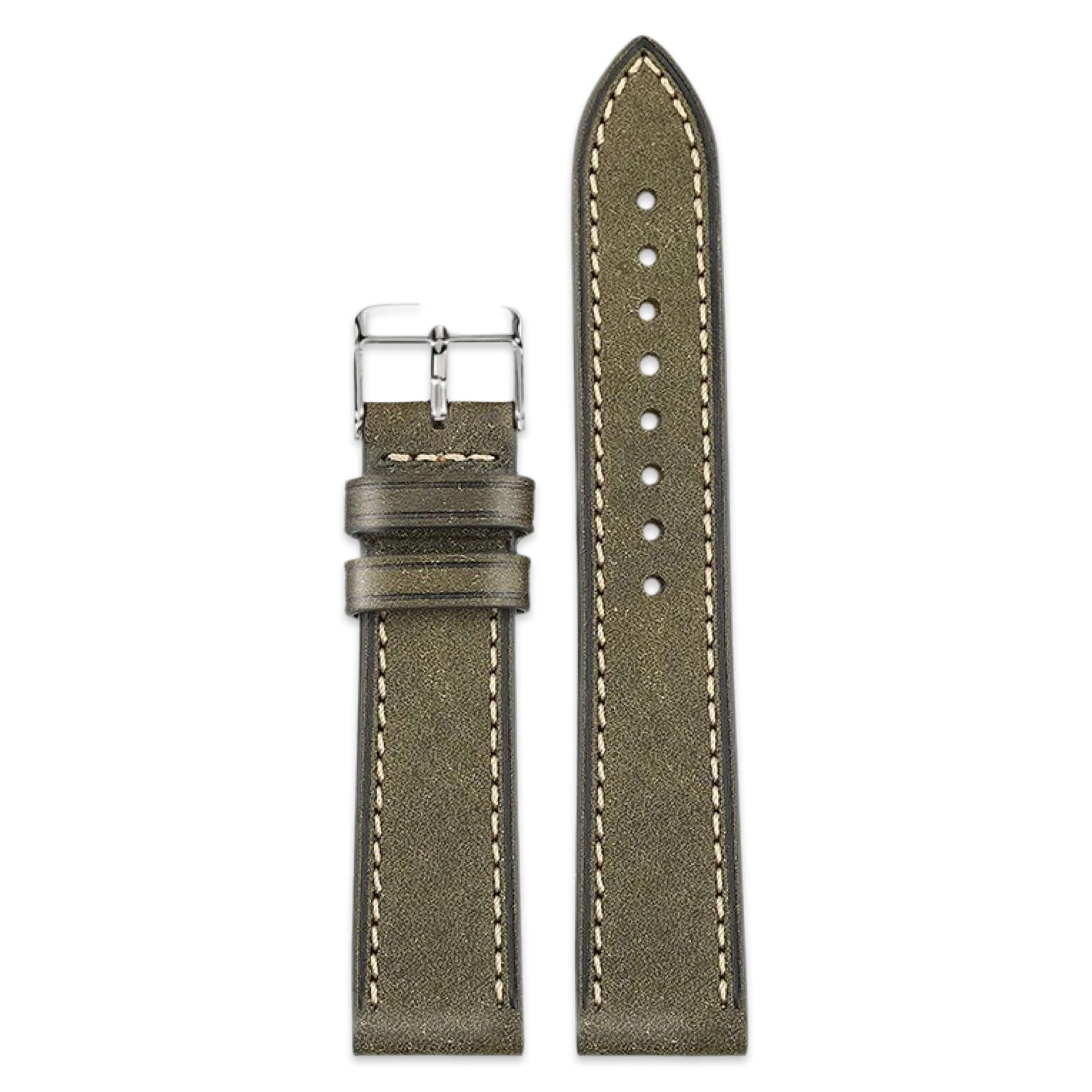 Badalassi Carlo Waxed Cowhide Leather Watch Strap With Contrasting Cream Stitching