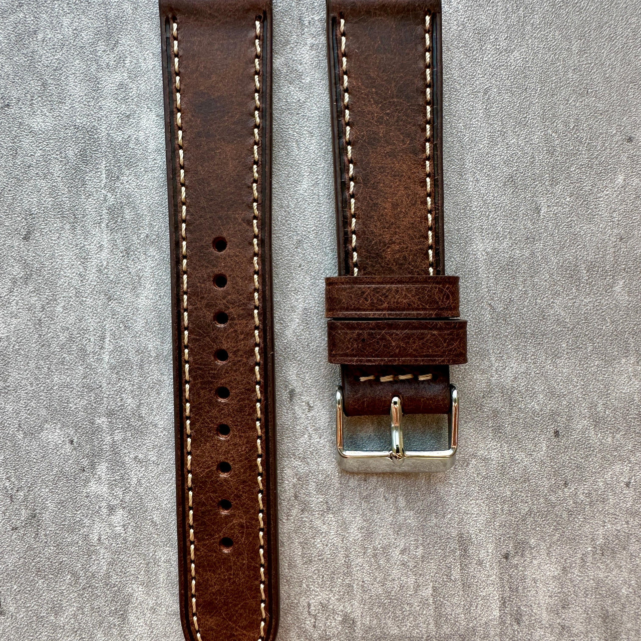 Badalassi Carlo Waxed Cowhide Leather Watch Strap With Contrasting Cream Stitching