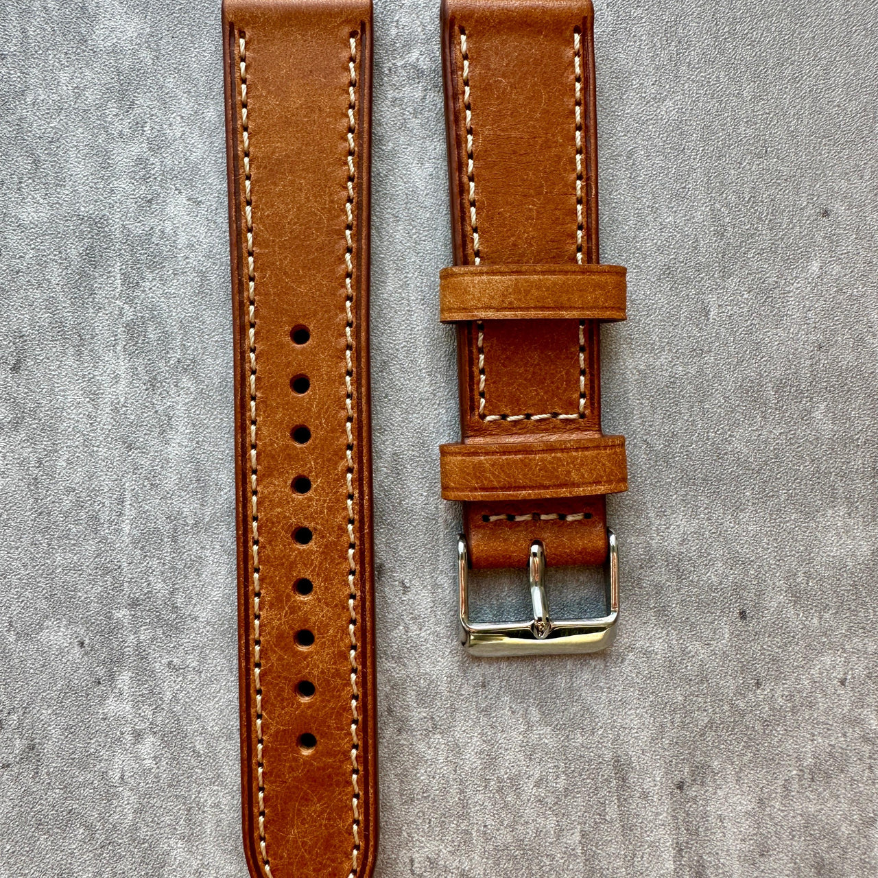 Badalassi Carlo Waxed Cowhide Leather Watch Strap With Contrasting Cream Stitching