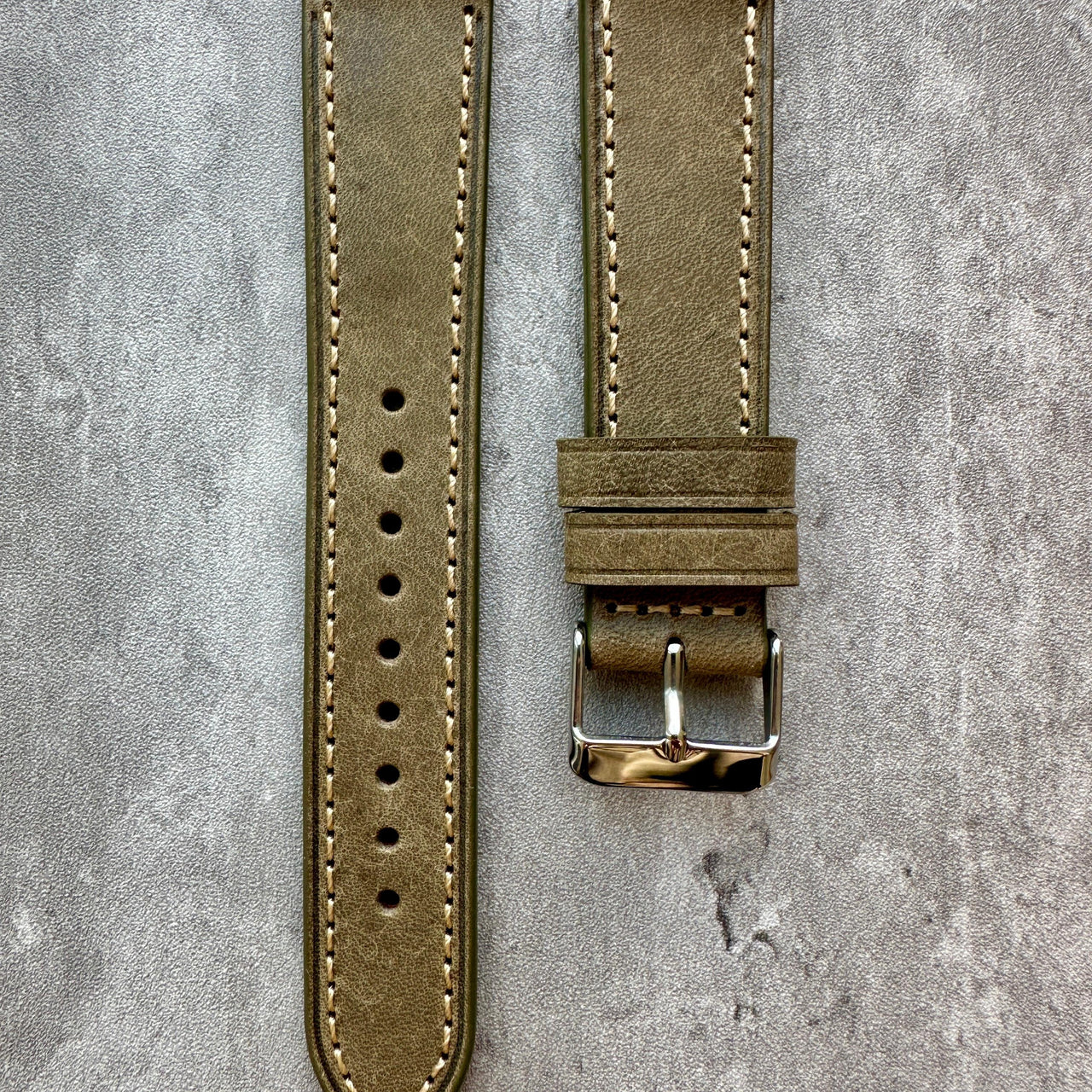 Badalassi Carlo Waxed Cowhide Leather Watch Strap With Contrasting Cream Stitching
