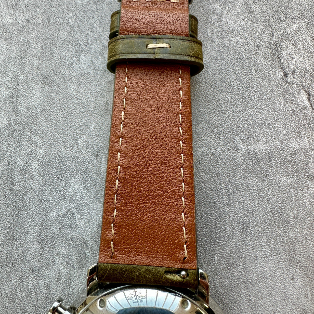Badalassi Carlo Waxed Cowhide Leather Watch Strap With Contrasting Cream Stitching