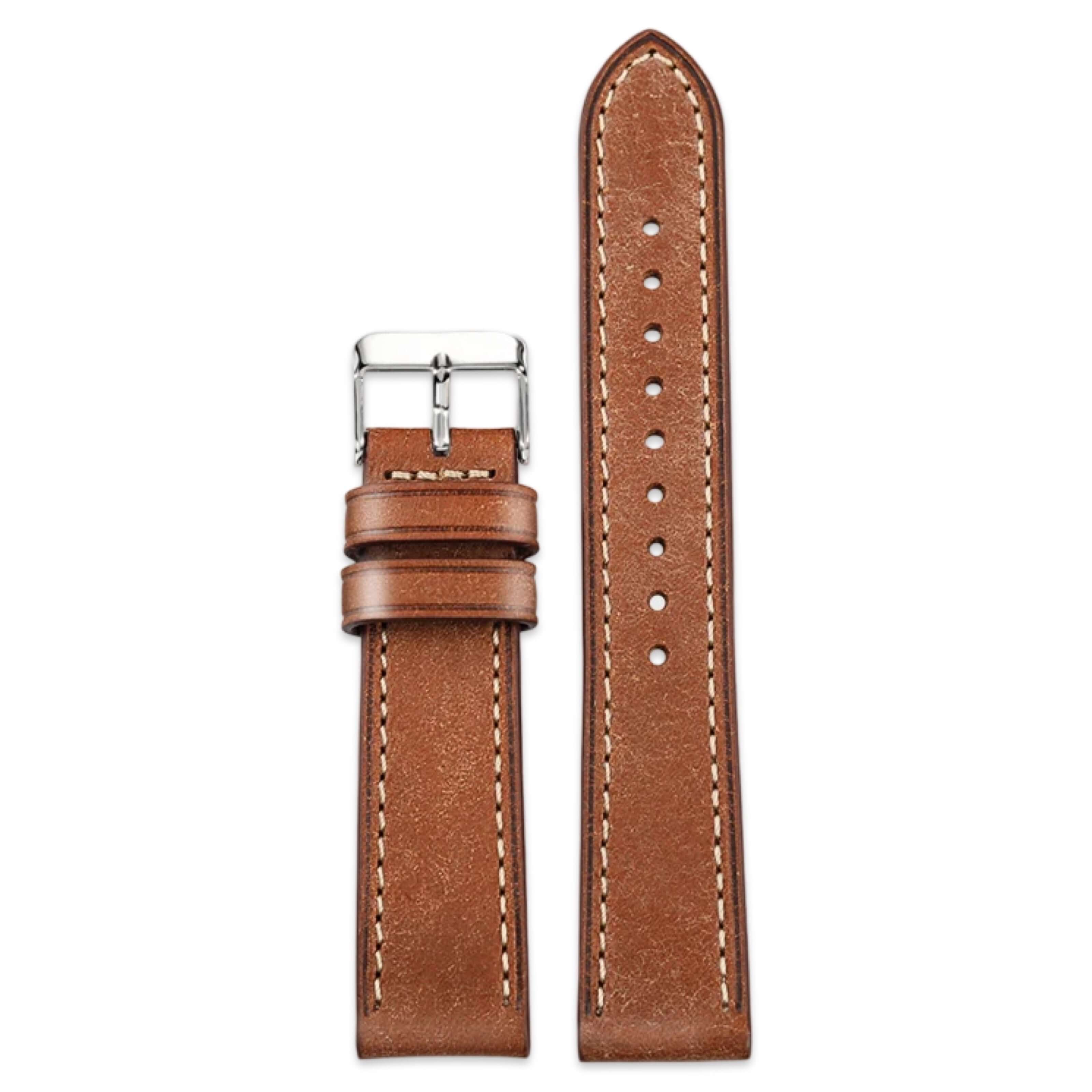 Badalassi Carlo Waxed Cowhide Leather Watch Strap With Contrasting Cream Stitching