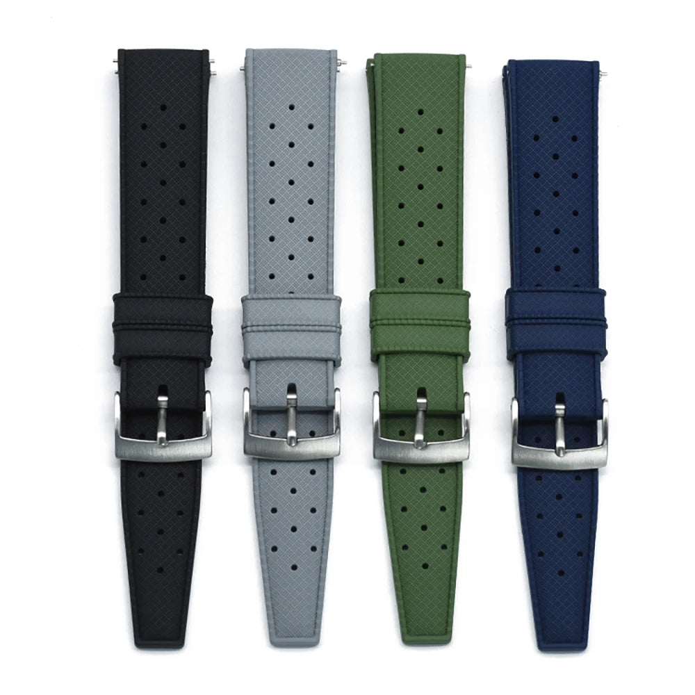 Black Tropical FKM Rubber Watch Strap