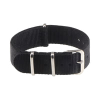 Thumbnail for Black NATO watch strap with silver buckle on a white background