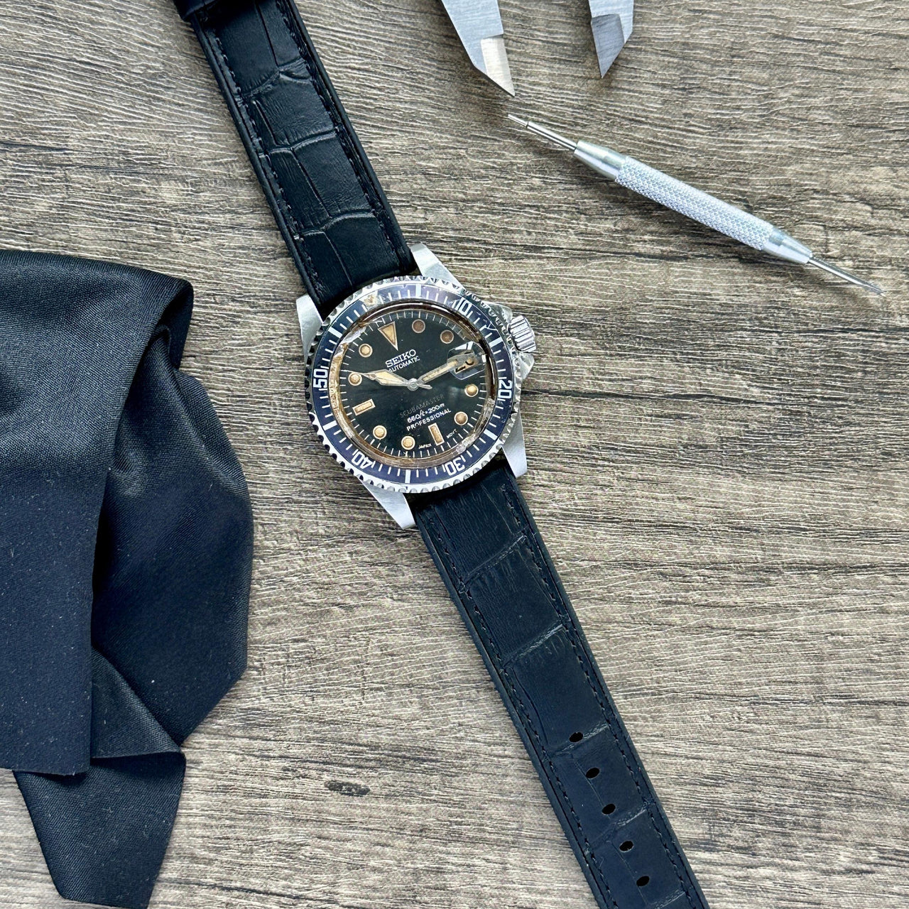 Cayman Hybrid Leather & Silicone Watch Strap- Crocodile Style Grain