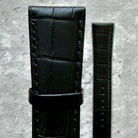 Thumbnail for Crocodile Grain Leather Watch Strap Black- Available in all sizes