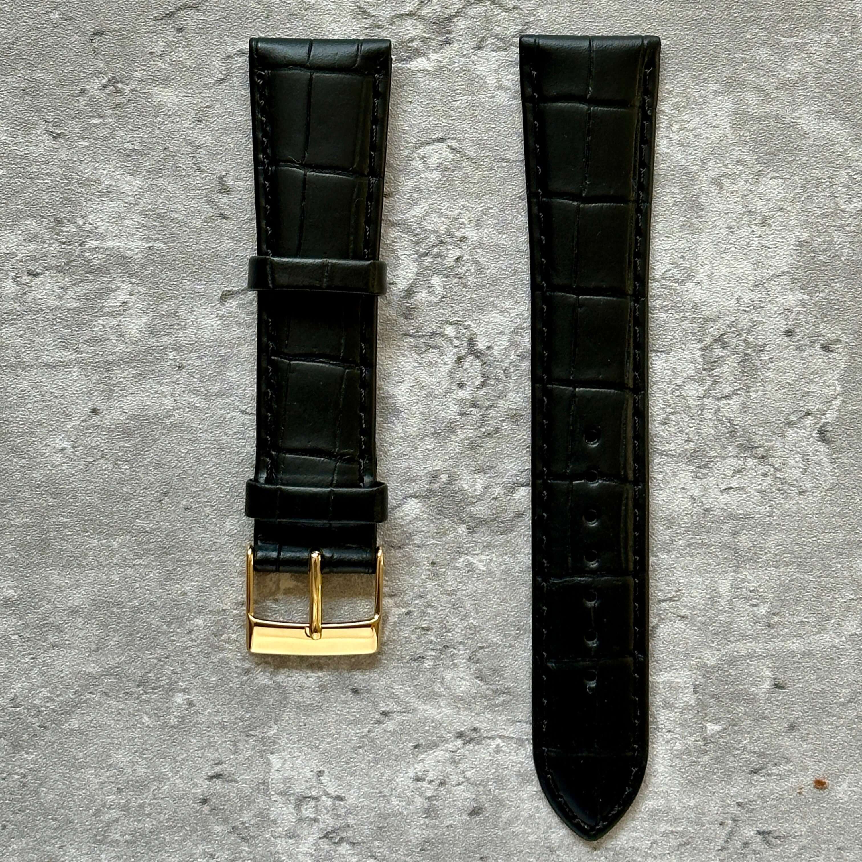 Crocodile Grain Leather Watch Strap Black- Available in all sizes