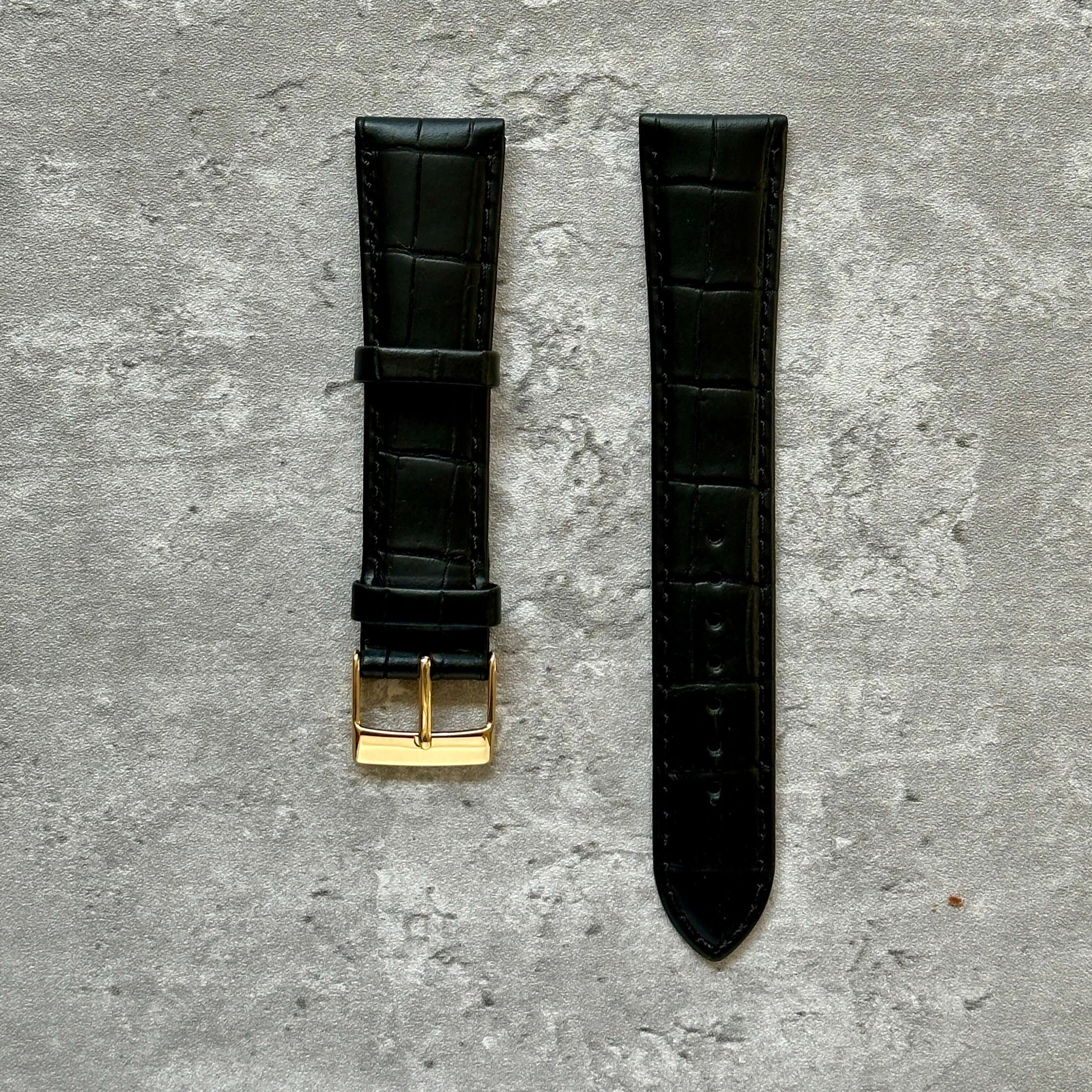 Crocodile Grain Leather Watch Strap Black- Available in all sizes