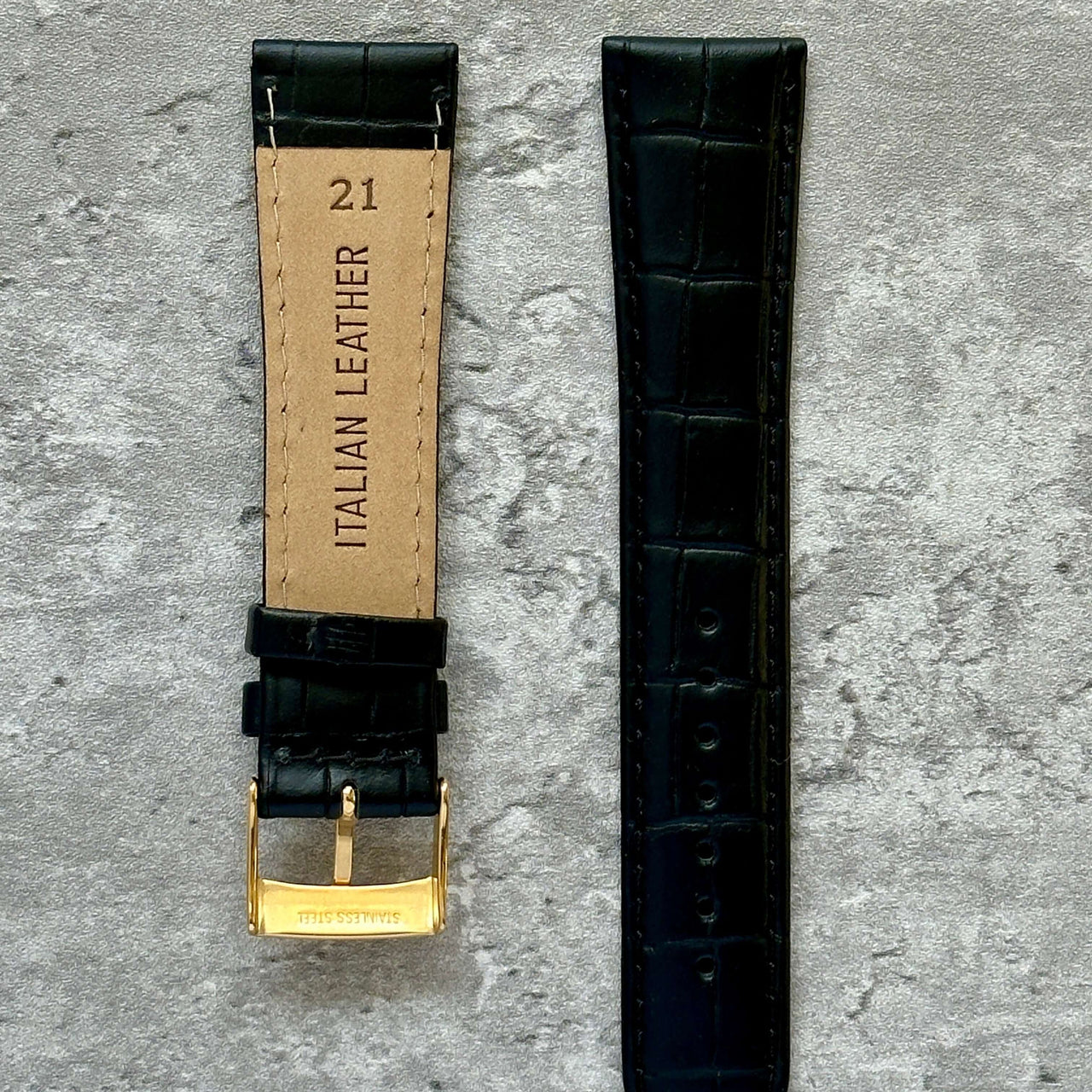 Crocodile Grain Leather Watch Strap Black- Available in all sizes