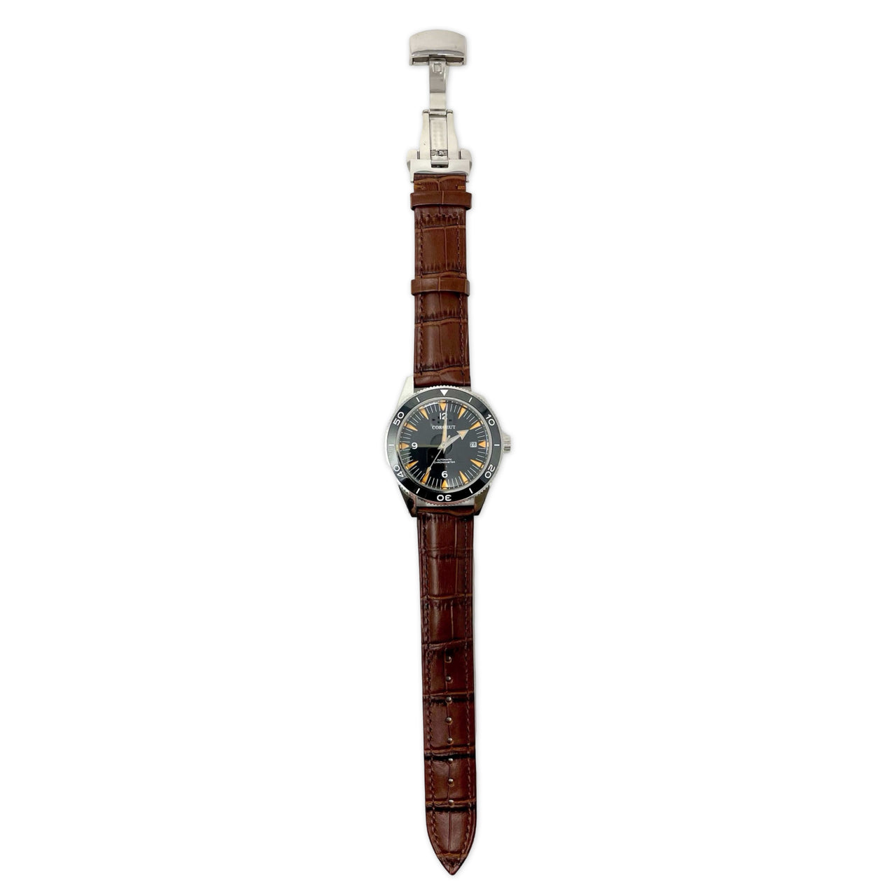 Genuine Leather Calfskin Premium Watch Strap with Stainless Steel Deployant Butterfly Clasp