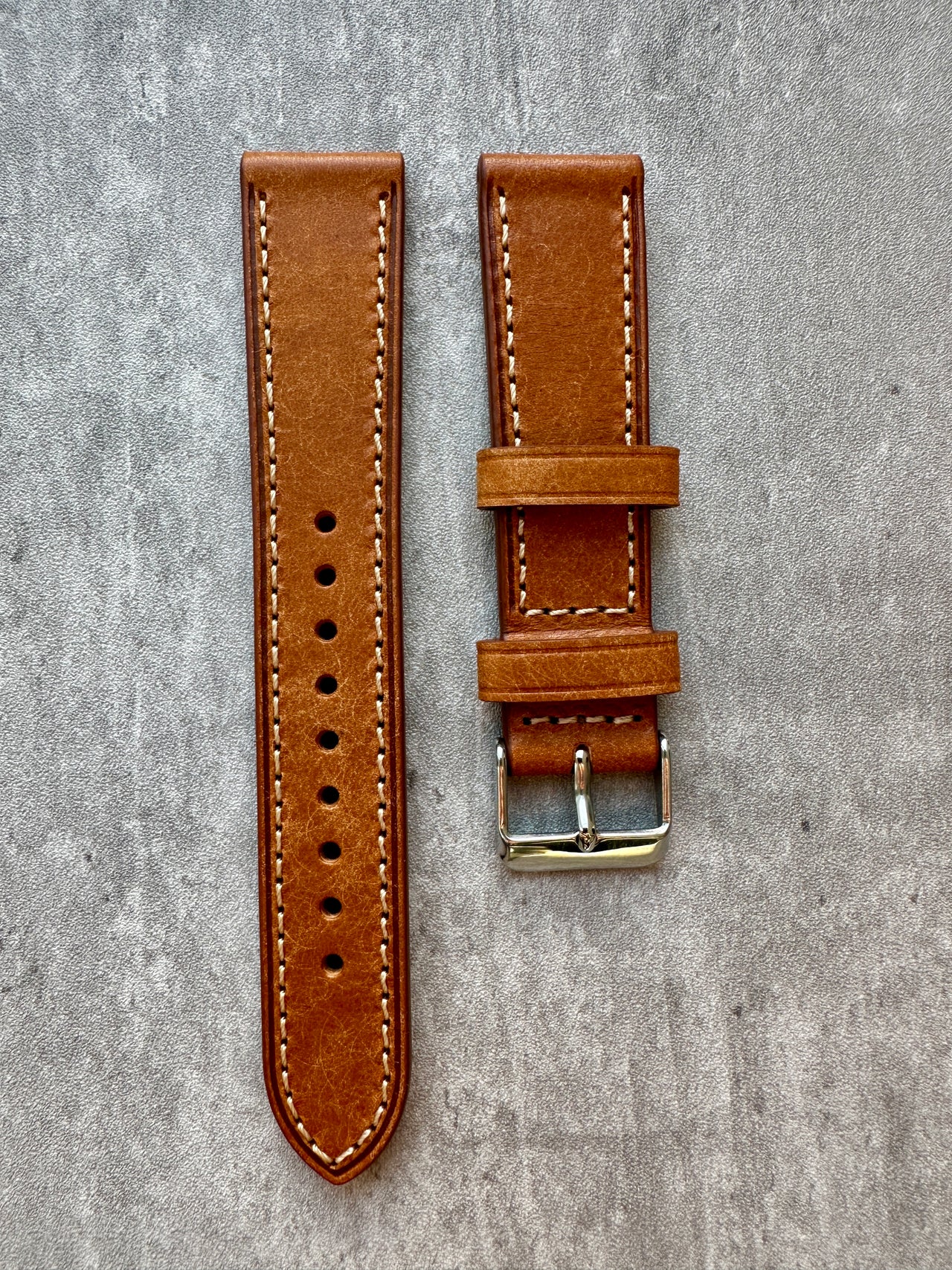 Badalassi Carlo Waxed Cowhide Leather Watch Strap With Contrasting Cream Stitching