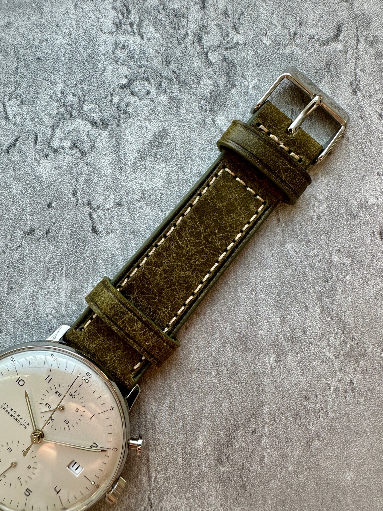 Badalassi Carlo Waxed Cowhide Leather Watch Strap With Contrasting Cream Stitching