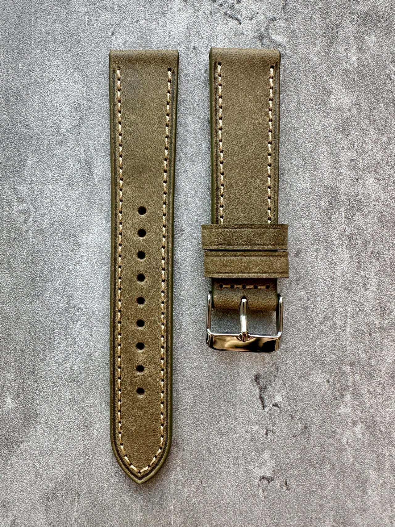 Badalassi Carlo Waxed Cowhide Leather Watch Strap With Contrasting Cream Stitching