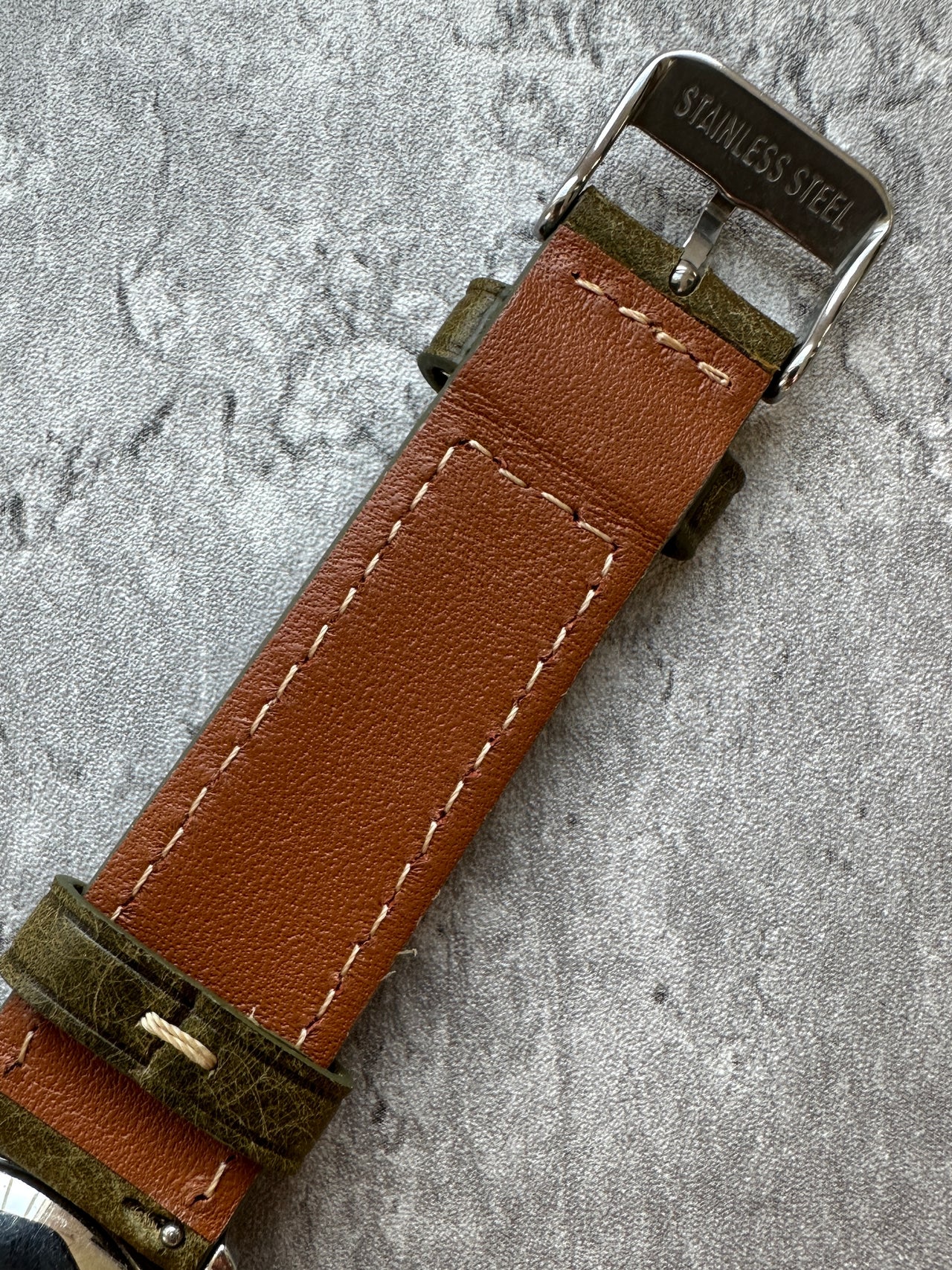 Badalassi Carlo Waxed Cowhide Leather Watch Strap With Contrasting Cream Stitching