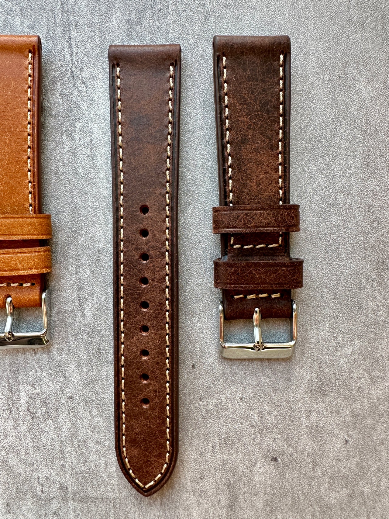 Badalassi Carlo Waxed Cowhide Leather Watch Strap With Contrasting Cream Stitching