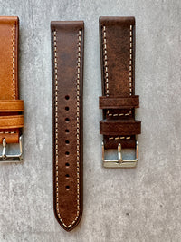 Thumbnail for Badalassi Carlo Waxed Cowhide Leather Watch Strap With Contrasting Cream Stitching