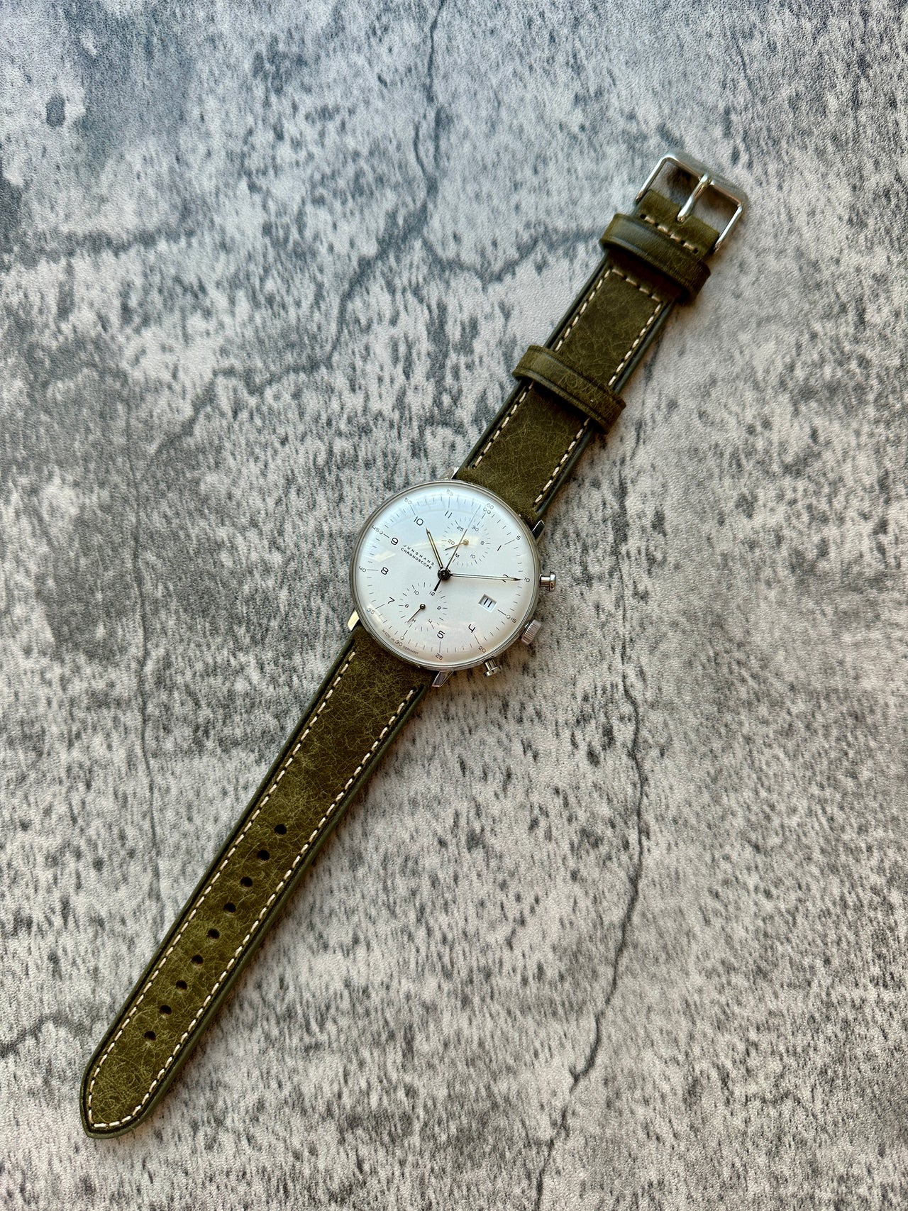 Badalassi Carlo Waxed Cowhide Leather Watch Strap With Contrasting Cream Stitching