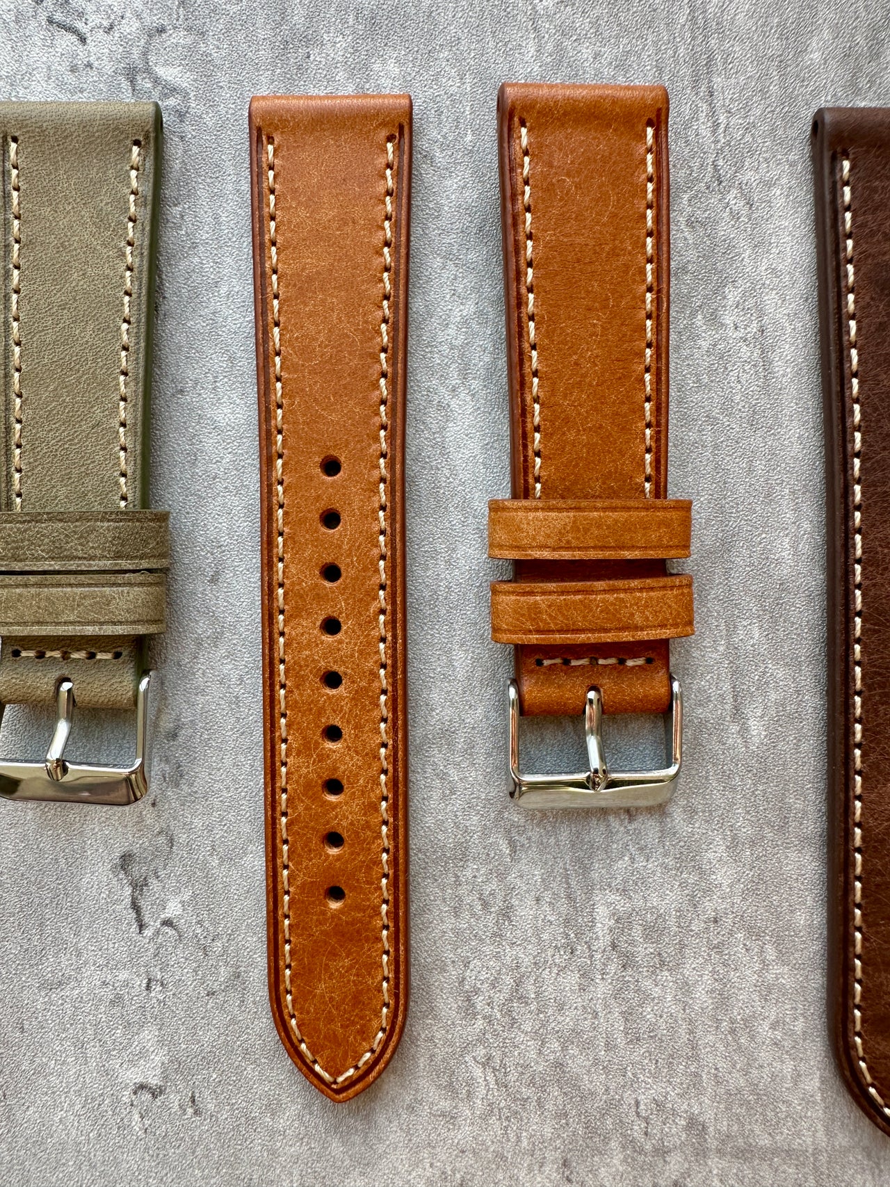 Badalassi Carlo Waxed Cowhide Leather Watch Strap With Contrasting Cream Stitching