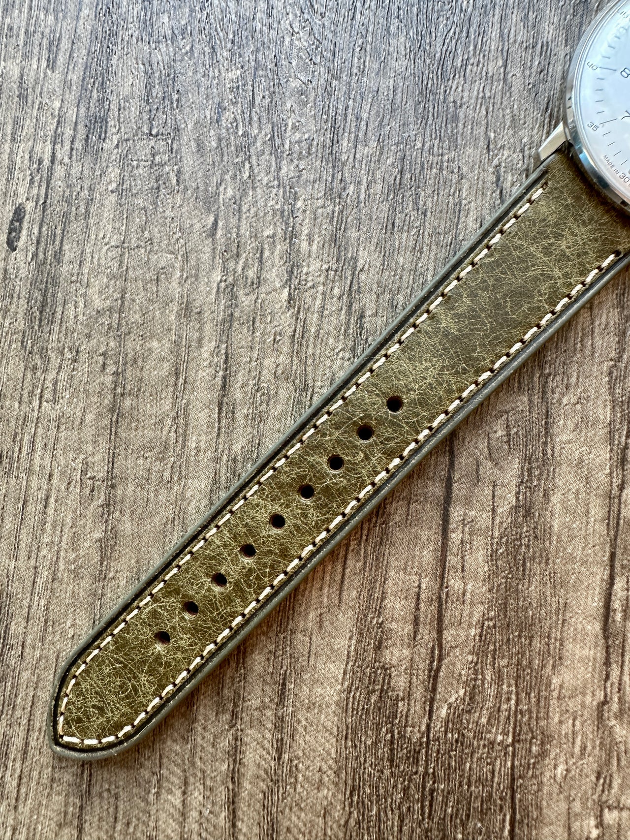 Badalassi Carlo Waxed Cowhide Leather Watch Strap With Contrasting Cream Stitching