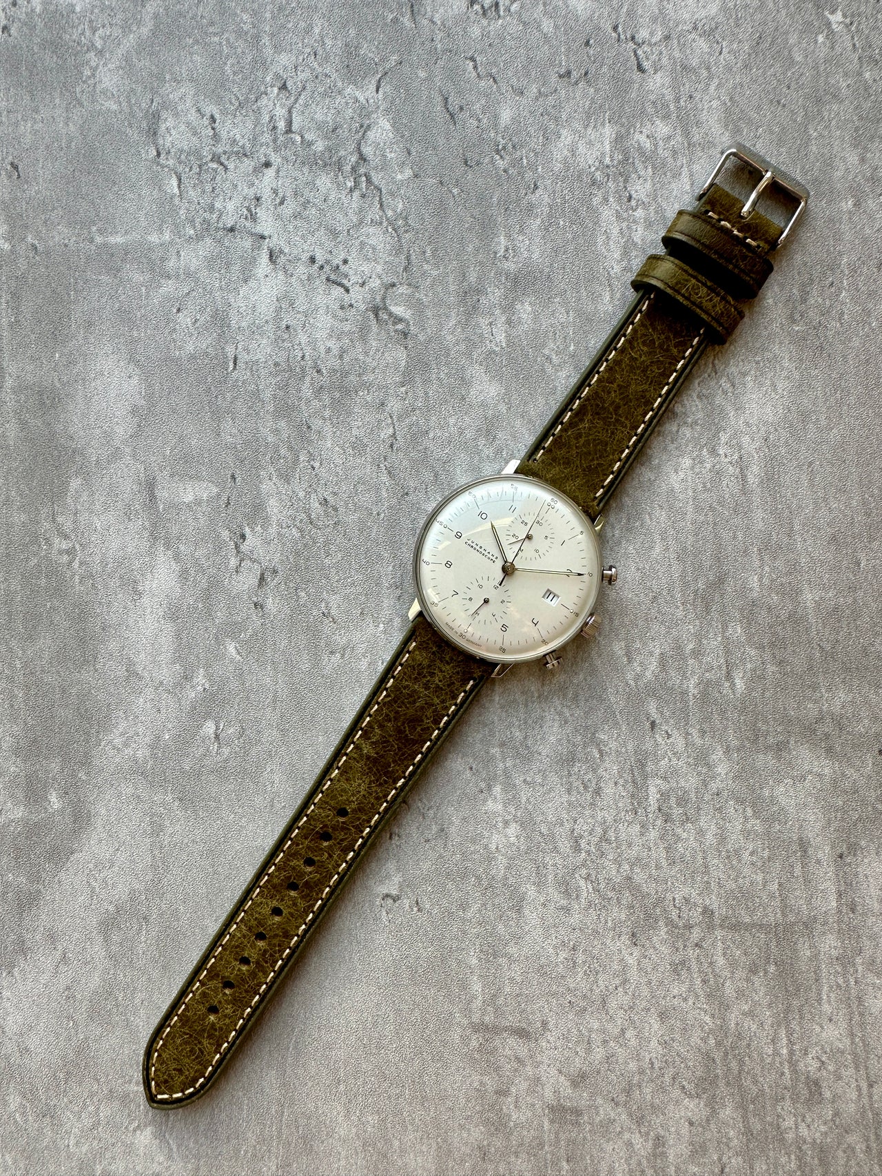 Badalassi Carlo Waxed Cowhide Leather Watch Strap With Contrasting Cream Stitching