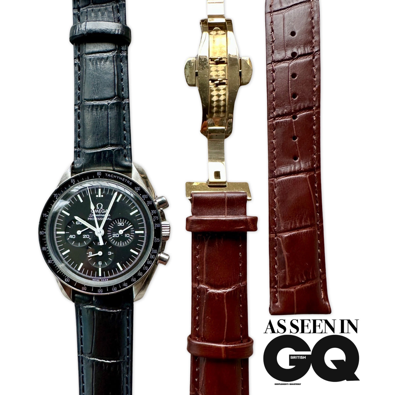 Genuine Leather Calfskin Premium Watch Strap with Stainless Steel Deployant Butterfly Clasp