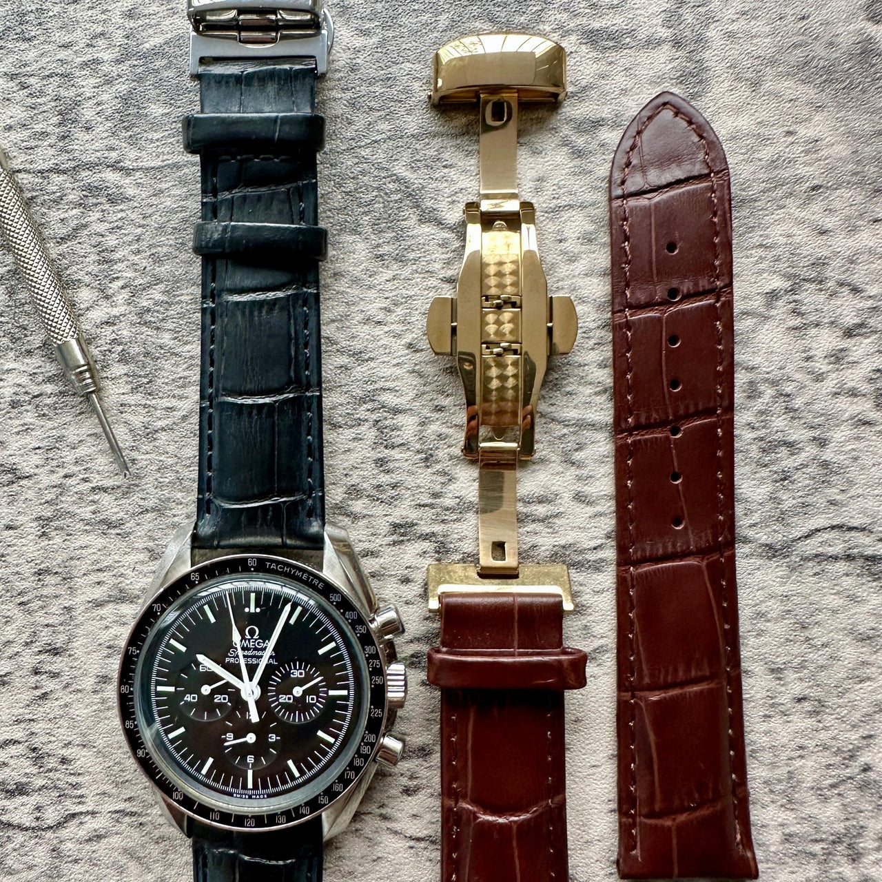 Genuine Leather Calfskin Premium Watch Strap with Stainless Steel Deployant Butterfly Clasp