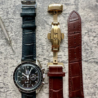 Thumbnail for Genuine Leather Calfskin Premium Watch Strap with Stainless Steel Deployant Butterfly Clasp