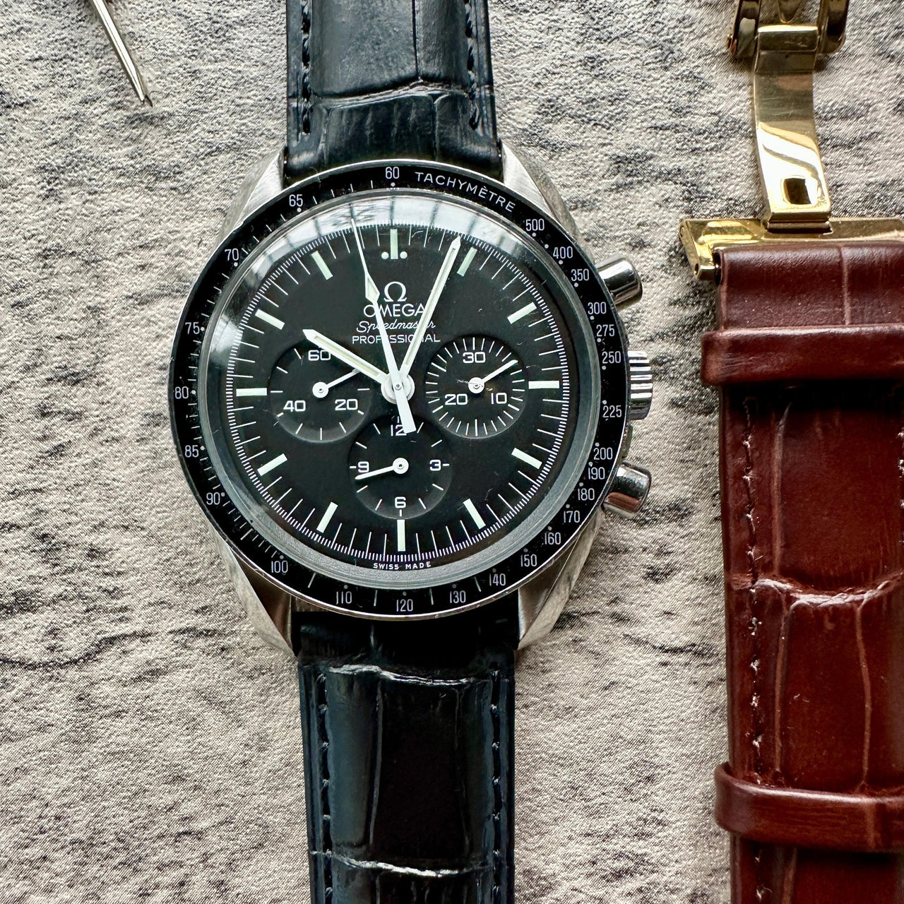 Genuine Leather Calfskin Premium Watch Strap with Stainless Steel Deployant Butterfly Clasp