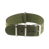 Thumbnail for Green NATO watch strap with silver buckle on a white background