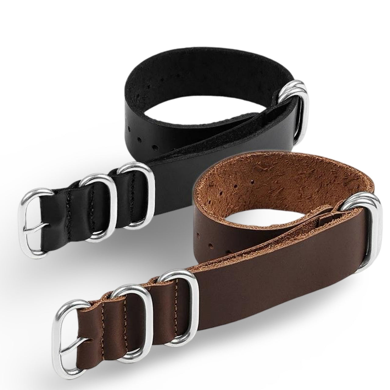 Leather Zulu Watch Strap (Genuine Leather in Black or Brown)