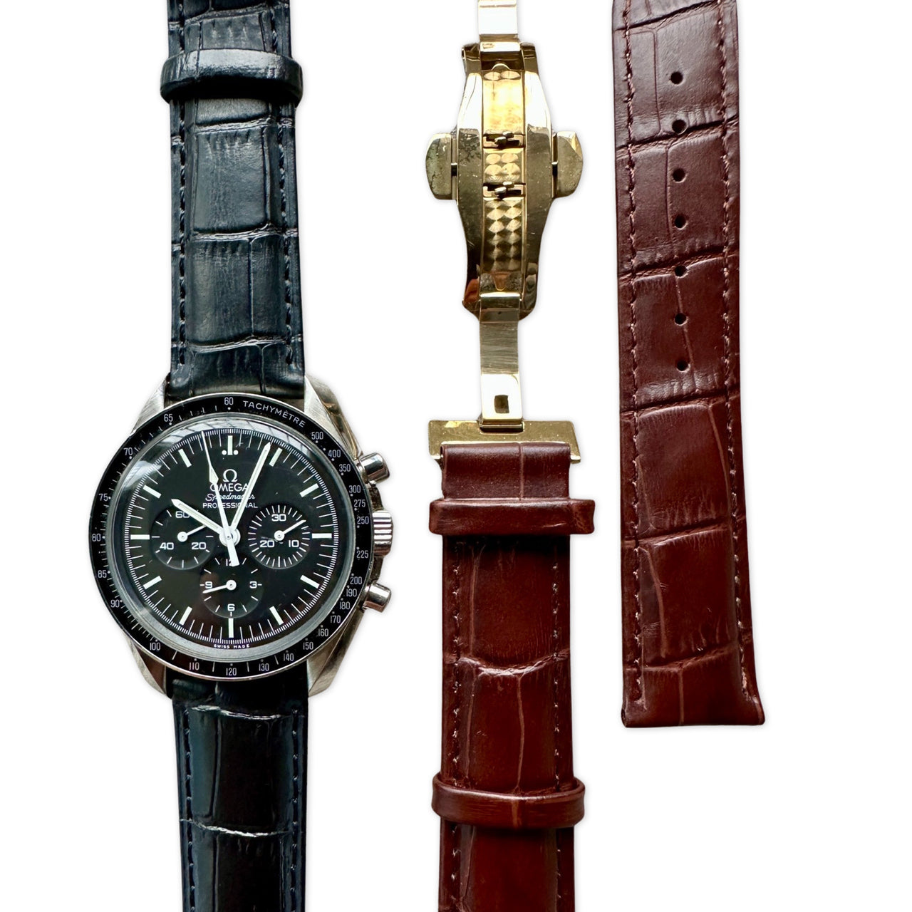 Genuine Leather Calfskin Premium Watch Strap with Stainless Steel Deployant Butterfly Clasp