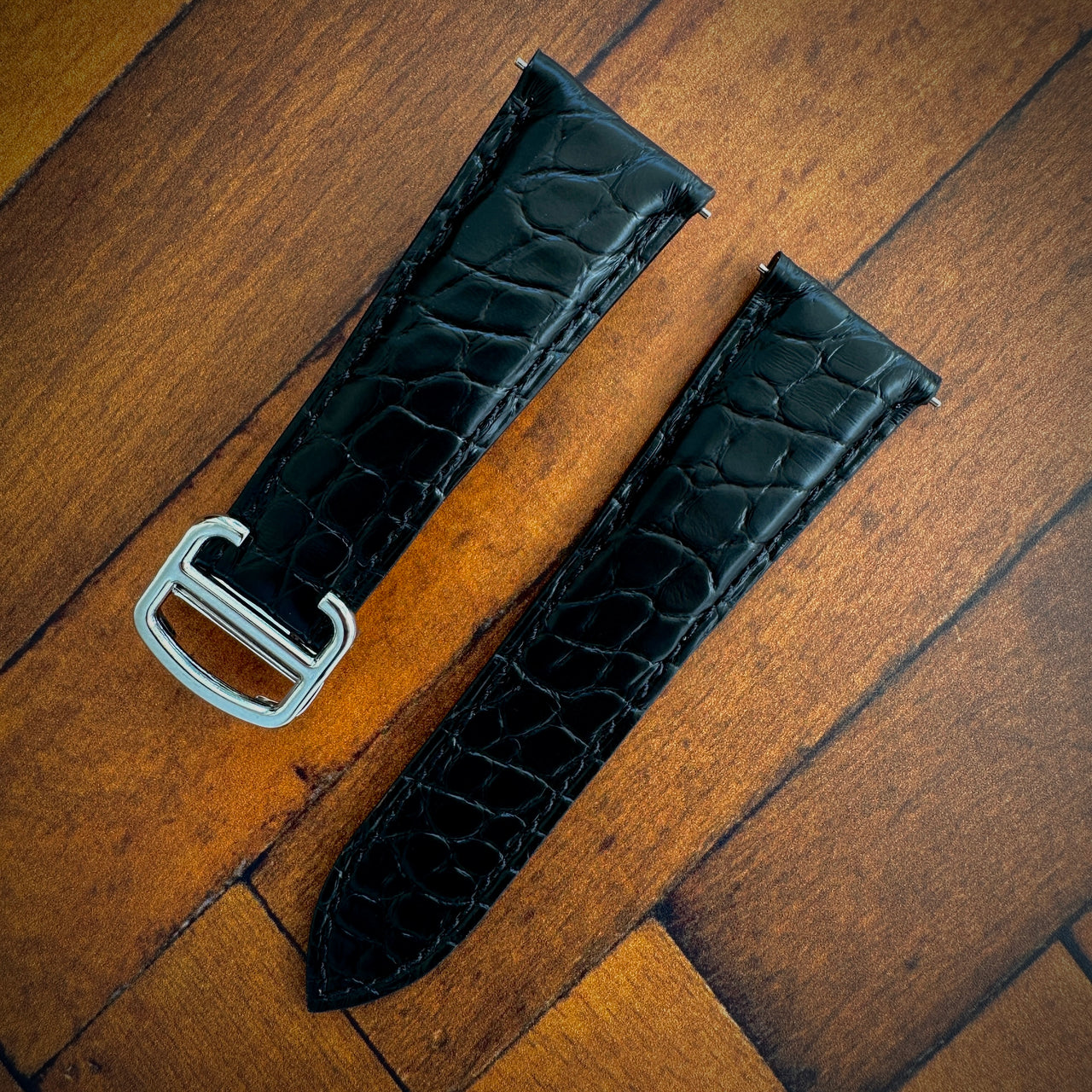 Cartier Tank Solo Replacement Watch Strap in Black Genuine Alligator Leather- Bespoke and Personalised