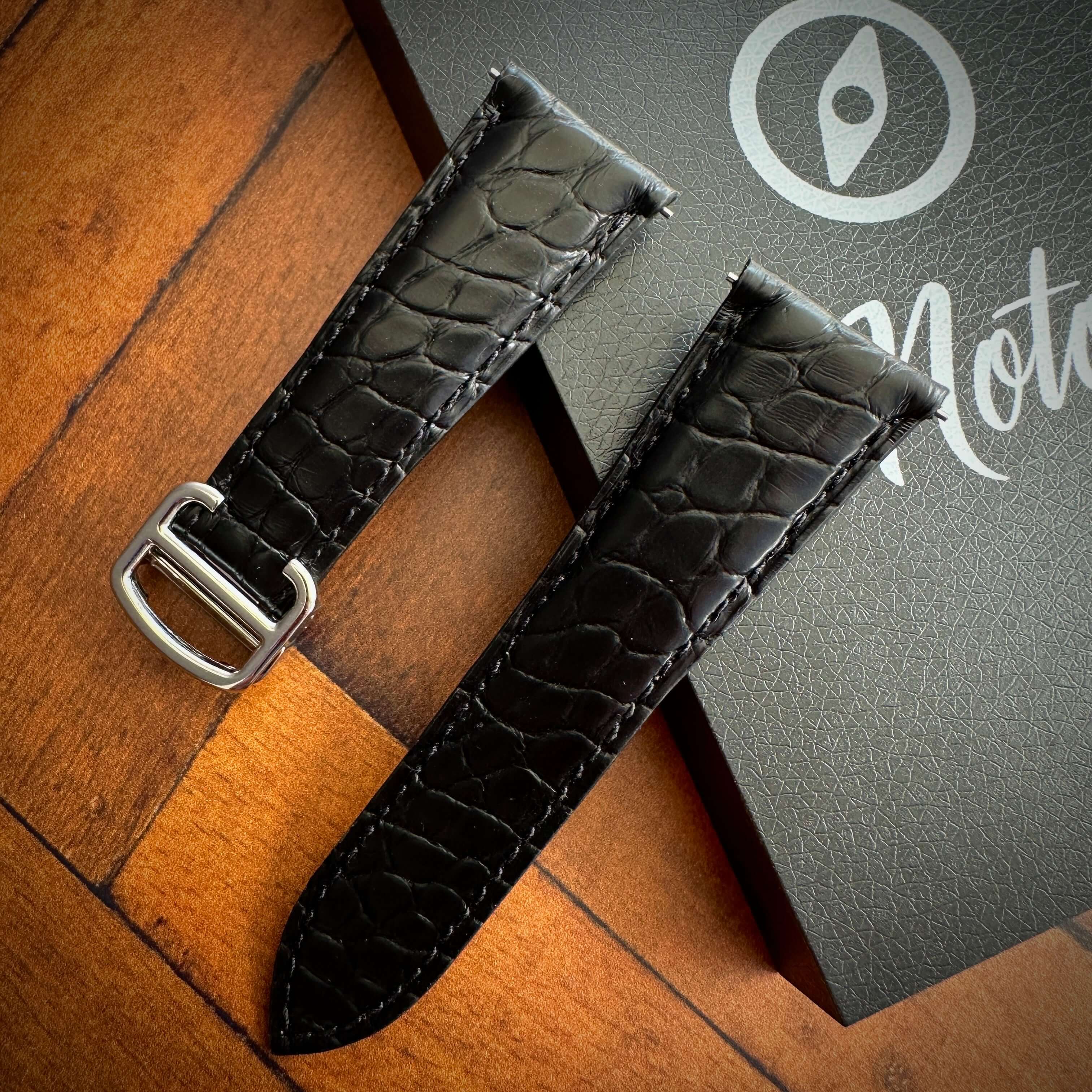 Cartier Tank Solo Replacement Watch Strap in Black Genuine Alligator Leather- Bespoke and Personalised