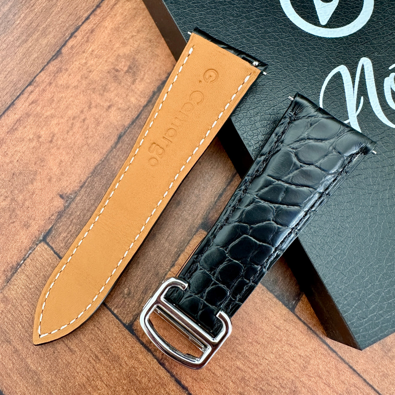 Cartier Tank Solo Replacement Watch Strap in Black Genuine Alligator Leather- Bespoke and Personalised