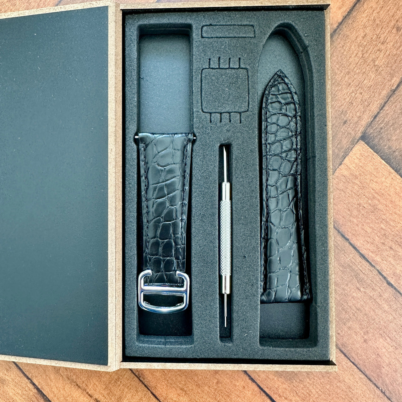 Cartier Tank Solo Replacement Watch Strap in Black Genuine Alligator Leather- Bespoke and Personalised