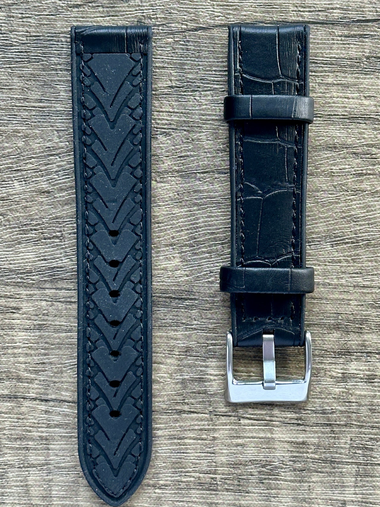 Cayman Hybrid Leather & Silicone Watch Strap- Crocodile Style Grain