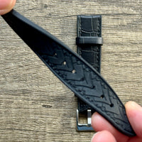 Thumbnail for Cayman Hybrid Leather & Silicone Watch Strap- Crocodile Style Grain