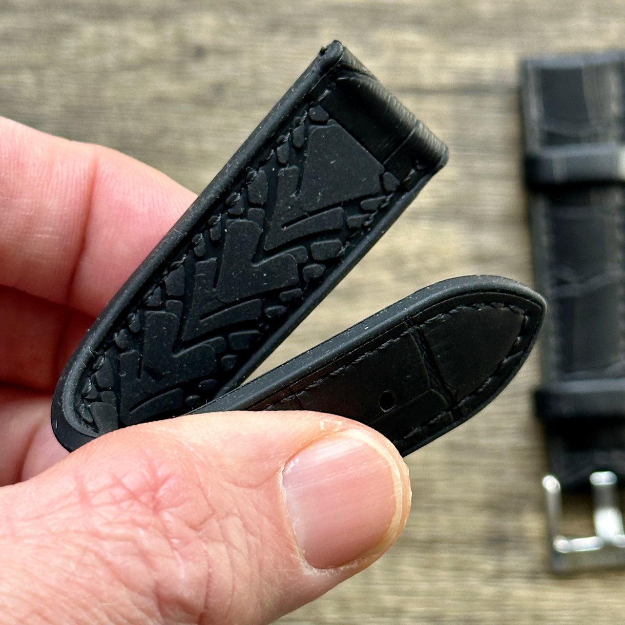 Cayman Hybrid Leather & Silicone Watch Strap- Crocodile Style Grain