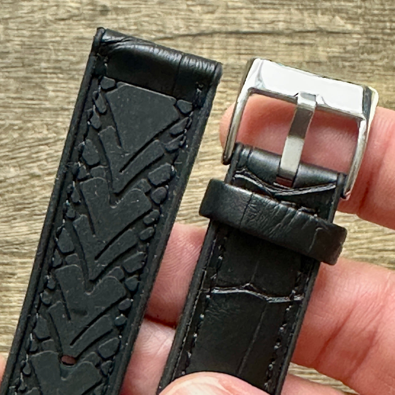 Cayman Hybrid Leather & Silicone Watch Strap- Crocodile Style Grain