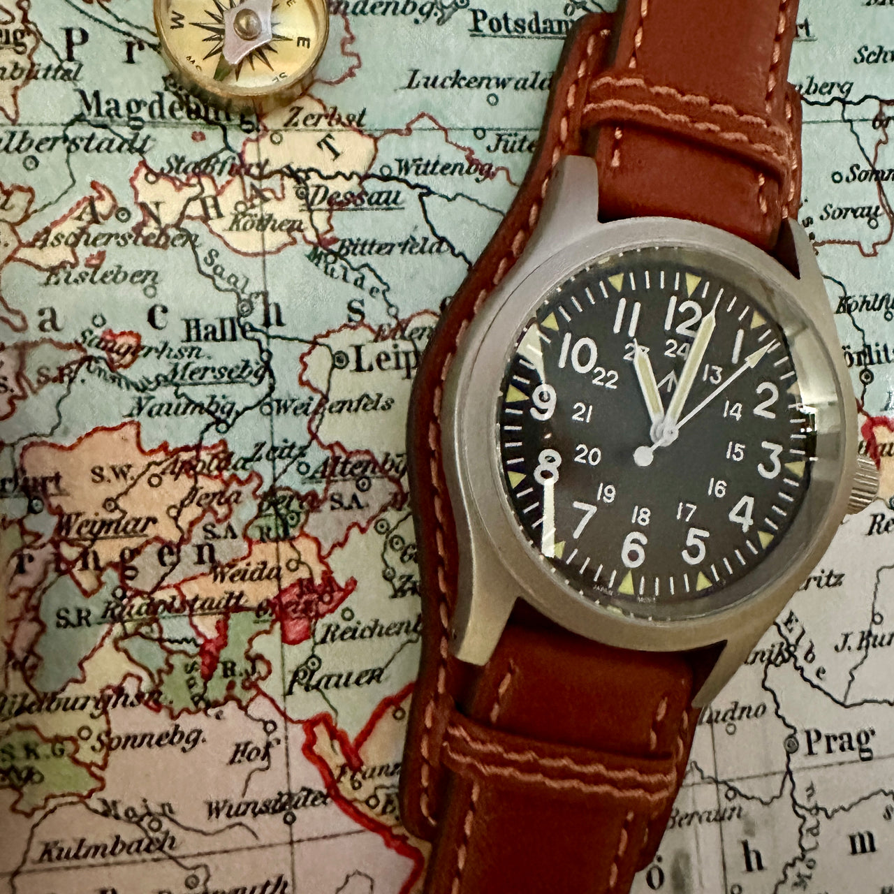 RIOS1931 TULA Genuine Russia Leather Bund Watch Strap in COGNAC