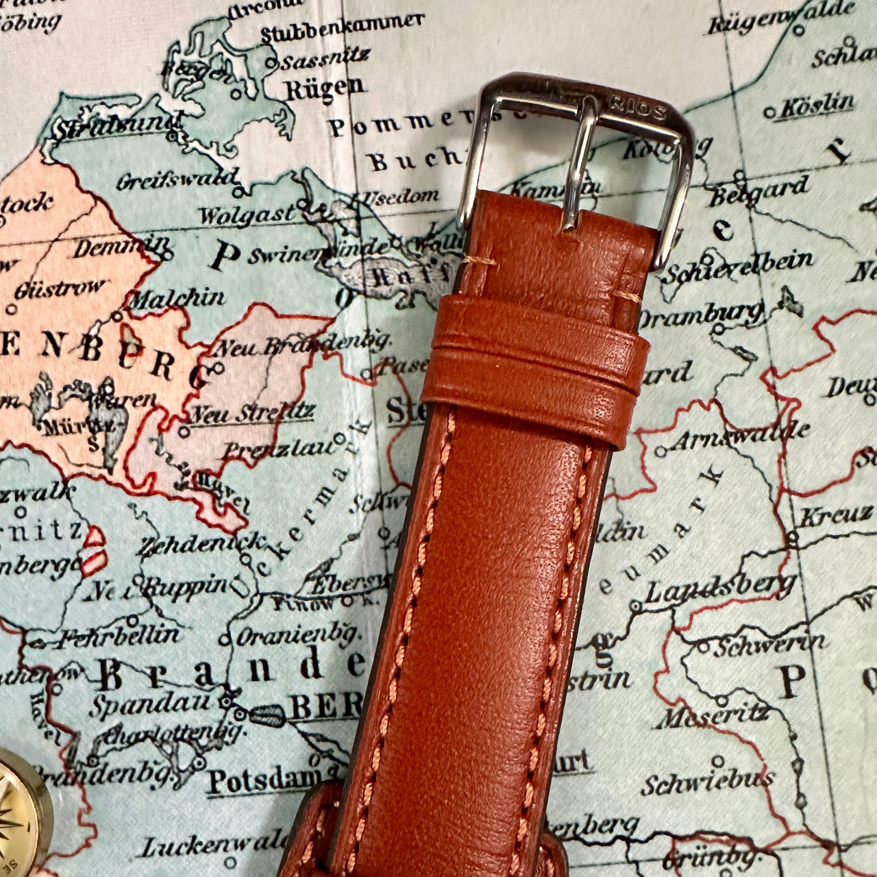RIOS1931 TULA Genuine Russia Leather Bund Watch Strap in COGNAC