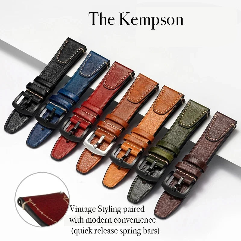 Genuine leather vintage style watch strap