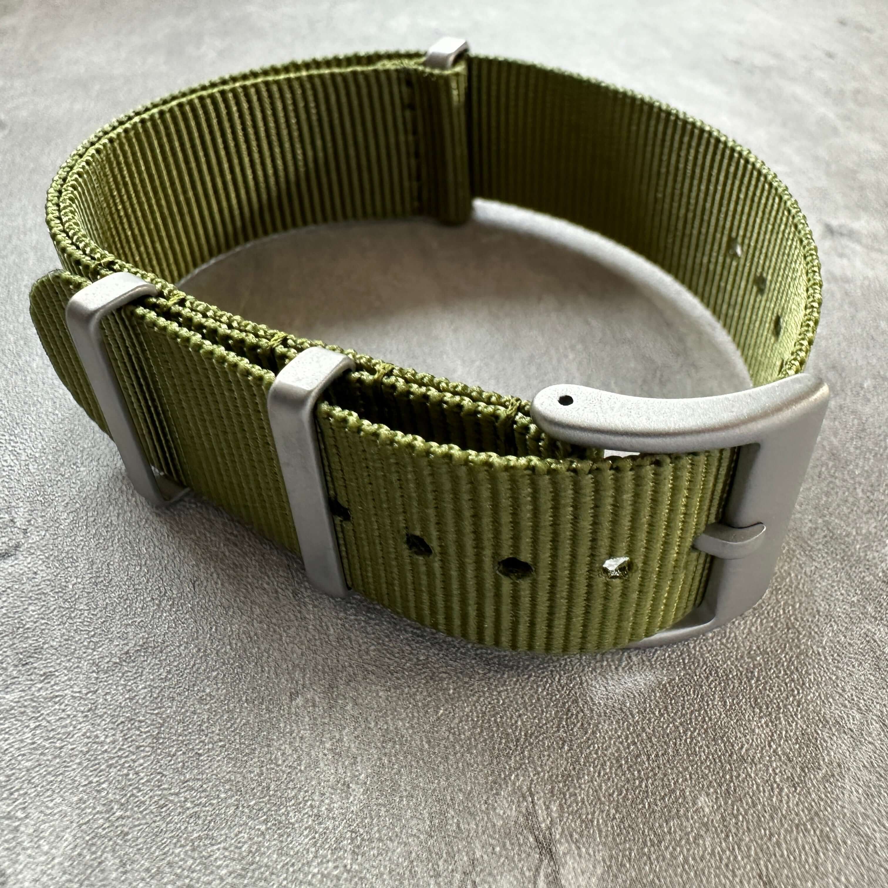 Military Field Watch Strap With Sandblasted Hardware- Available in Black or Green