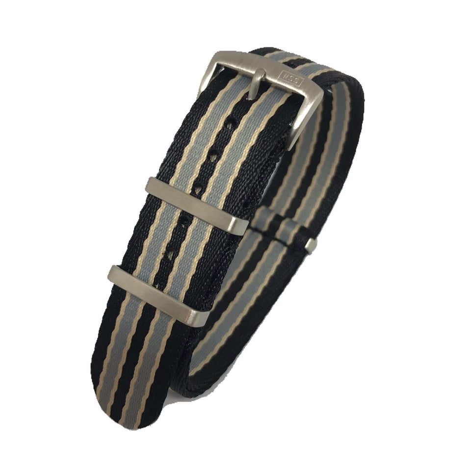 Premium Woven Military Style Watch Strap - Black, Grey and Beige (No Time To Die Strap)