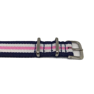 Classic Military Style Strap - Navy Blue, White & Pink