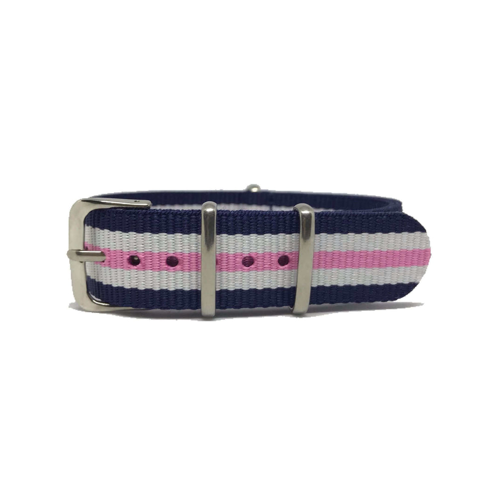Classic Military Style Strap - Navy Blue, White & Pink