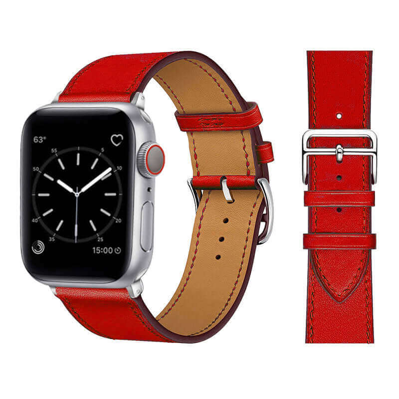 Genuine Leather Watch Strap for Your Apple Watch With Polished Stainless Steel Vintage Style Buckle In Rossa Red