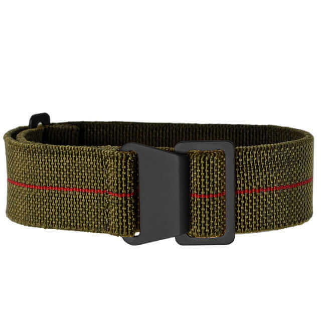 Marine Nationale Military Style Elastic Strap - Green & Red with Black Buckles PVD