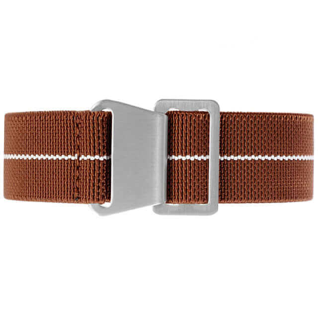 Marine Nationale Military Style Elastic Strap - Brown with White Stripe