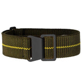 Marine Nationale Military Style Elastic Strap - Green & Yellow with Black Buckles PVD